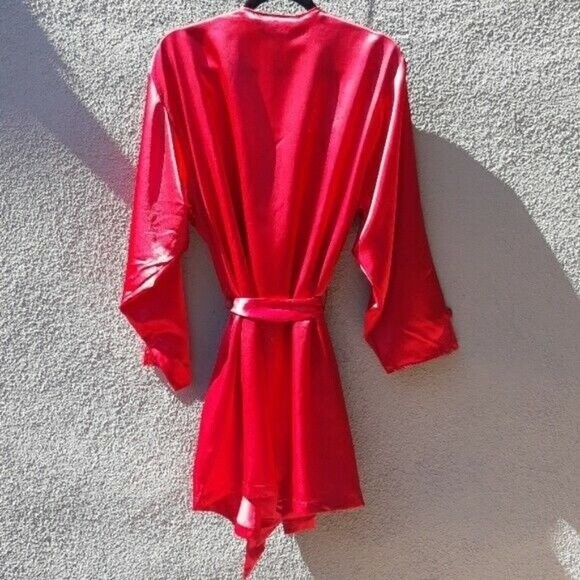 Vintage CACIQUE LINGERIE ROBE LG RED LACEY WRAP ROBE KIMONO NWT Dead Stock - Picture 5 of 13